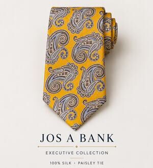 Jos. A. Bank Executive Collection 100% Silk Paisley Tie Yellow Gray USA